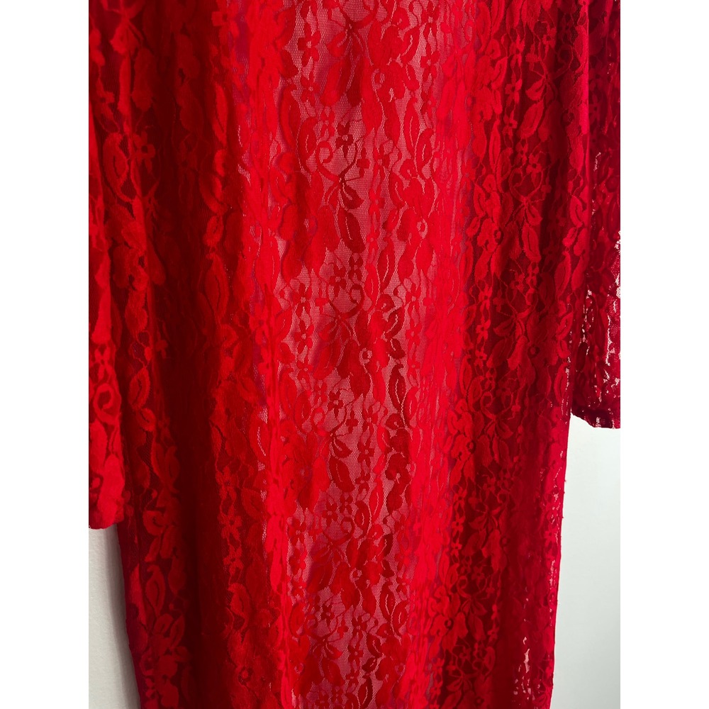Byanapa Red Floral Lace Maxi Duster Open Front Long Sleeve Sexy Robe Boudoir - Picture 2 of 11
